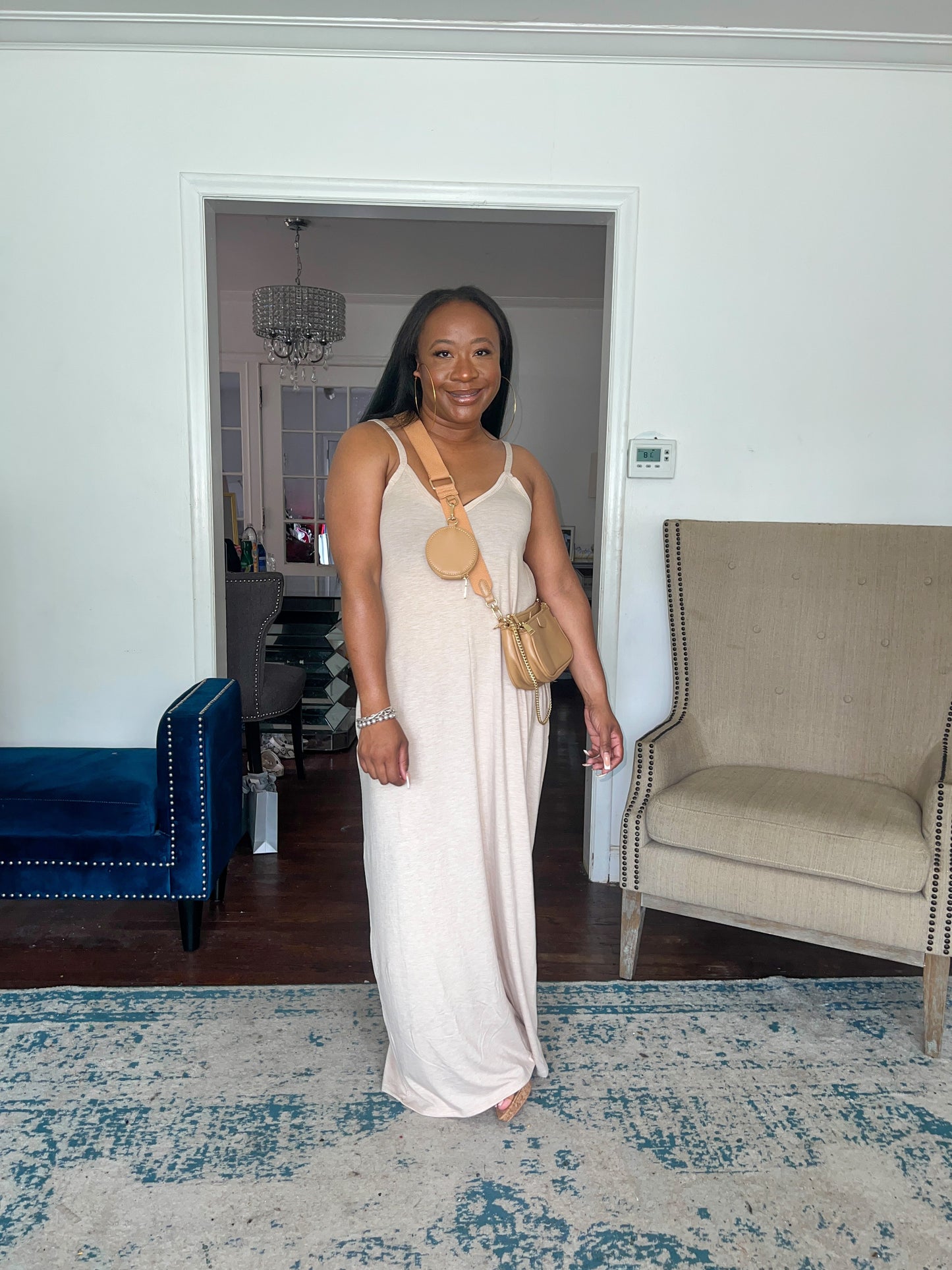 V-neck Maxi Dress- Heather Beige