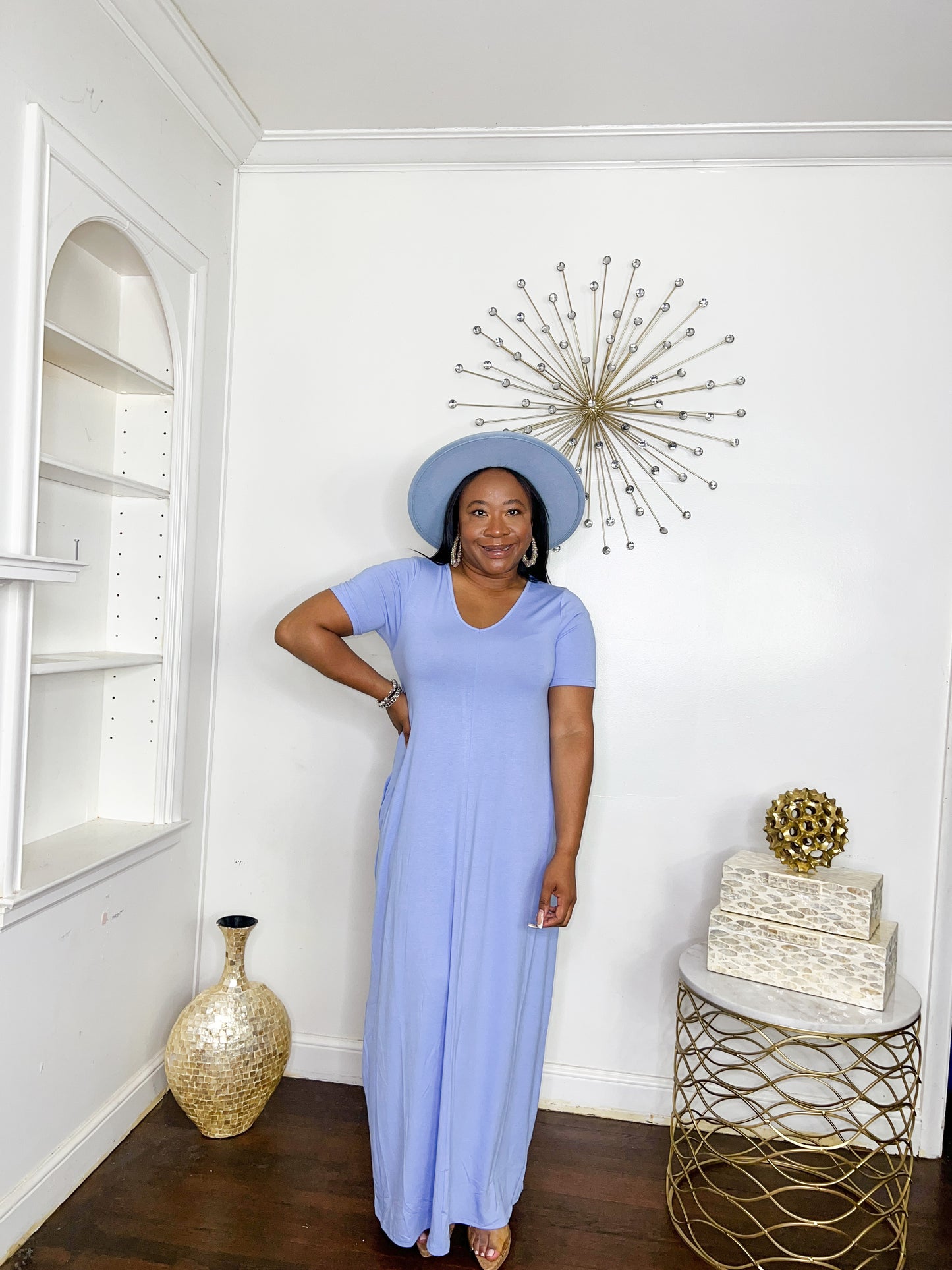 Short Sleeve Maxi Dress- Spring Blue