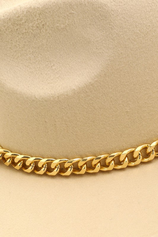 Chained Up Fedora Hat- Beige