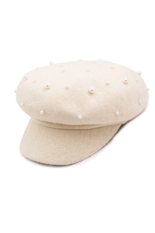 Pearl Newsboy Cap- Cream