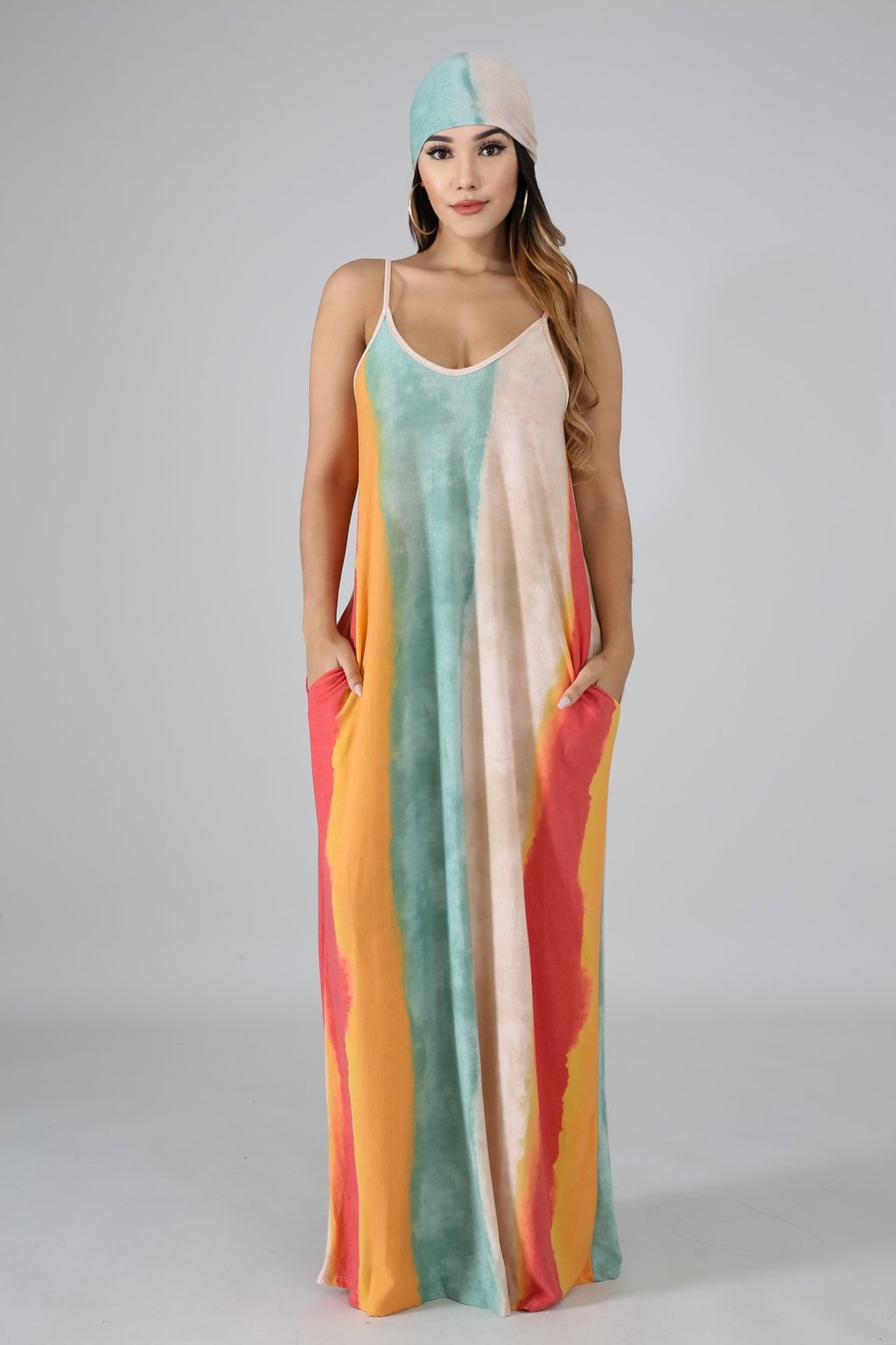 Neutral Striped Maxi with headscarf