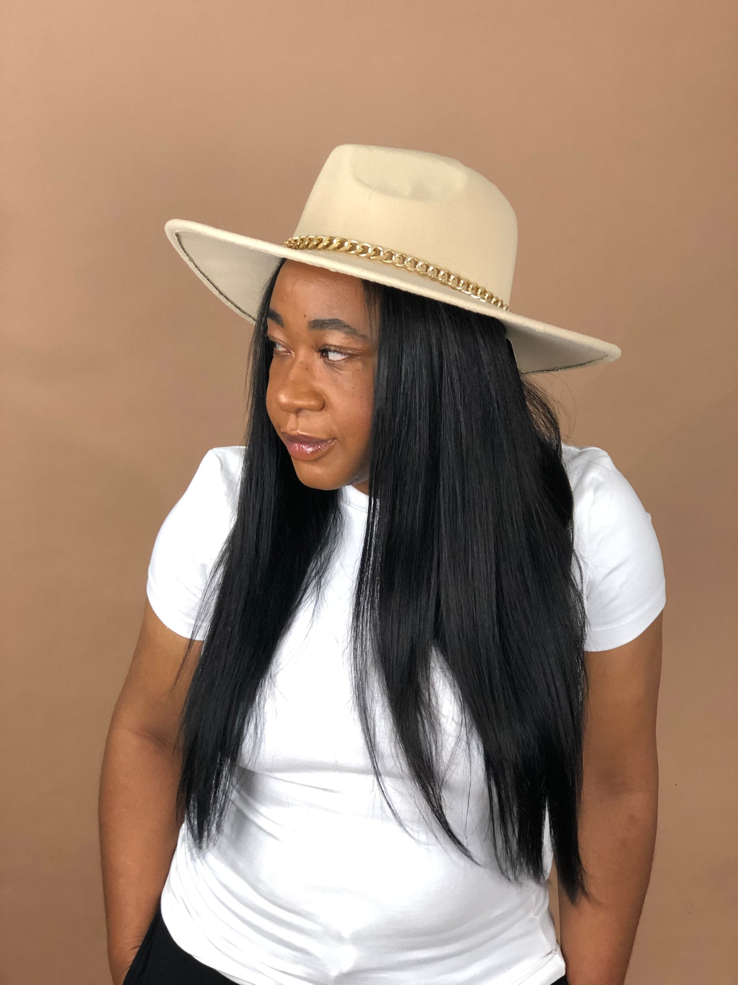 Chained Up Fedora Hat- Beige