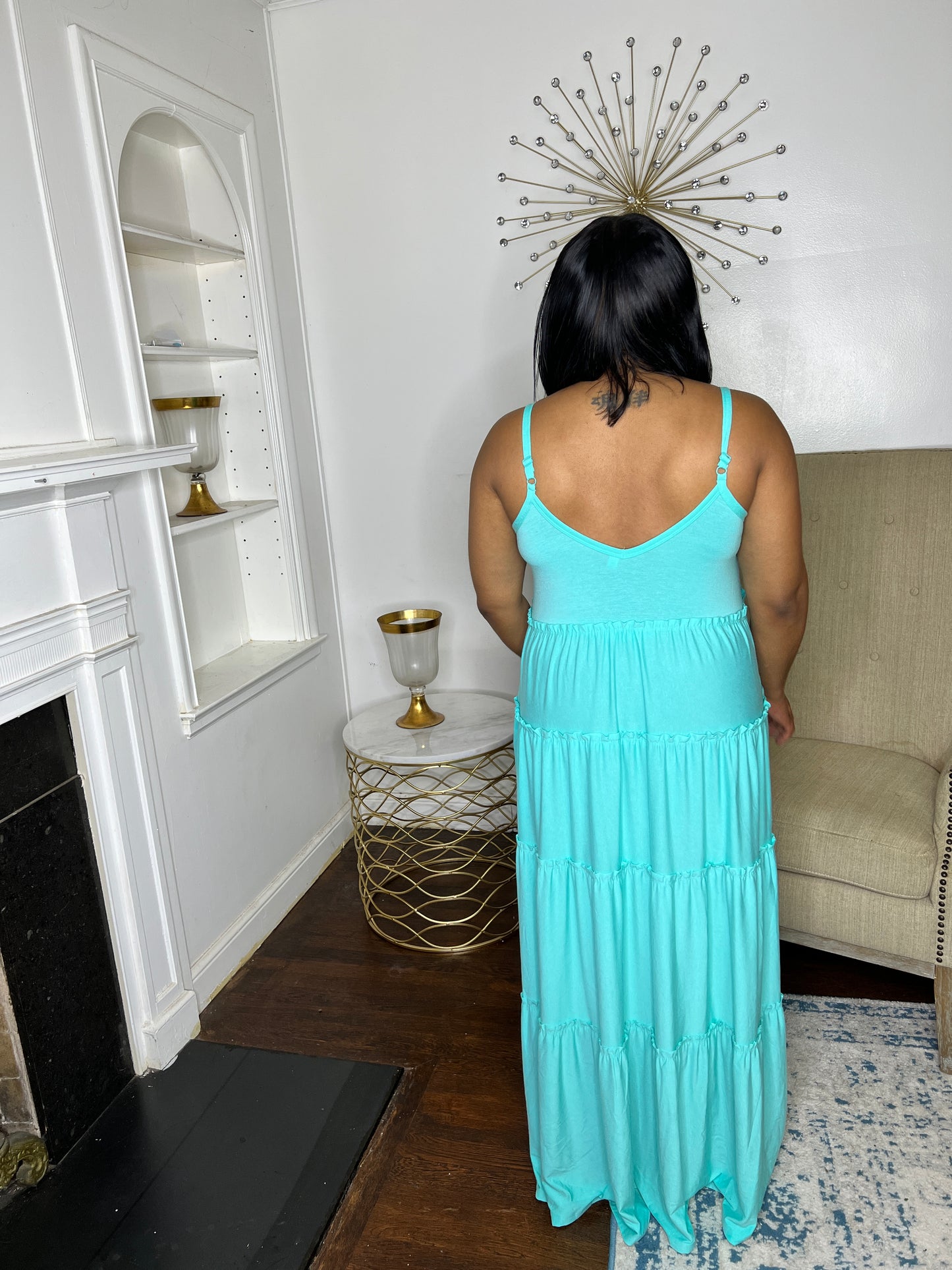 Tiered V-neck Maxi Dress- Mint