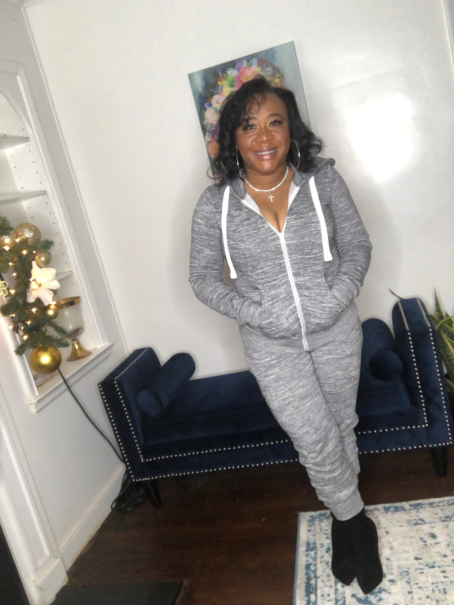 Zip Up Jogger Set- Marled Charcoal