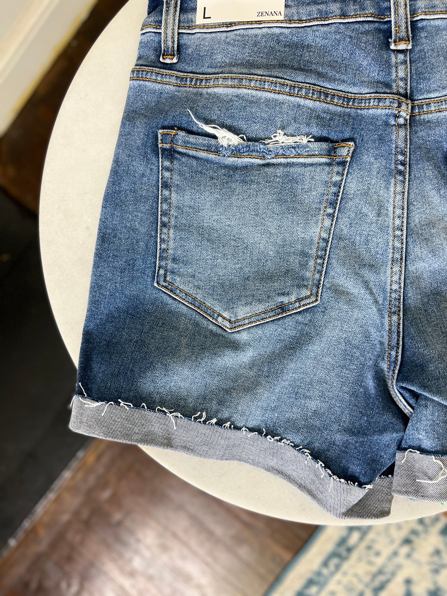 Cuffed Denim Shorts-Medium wash