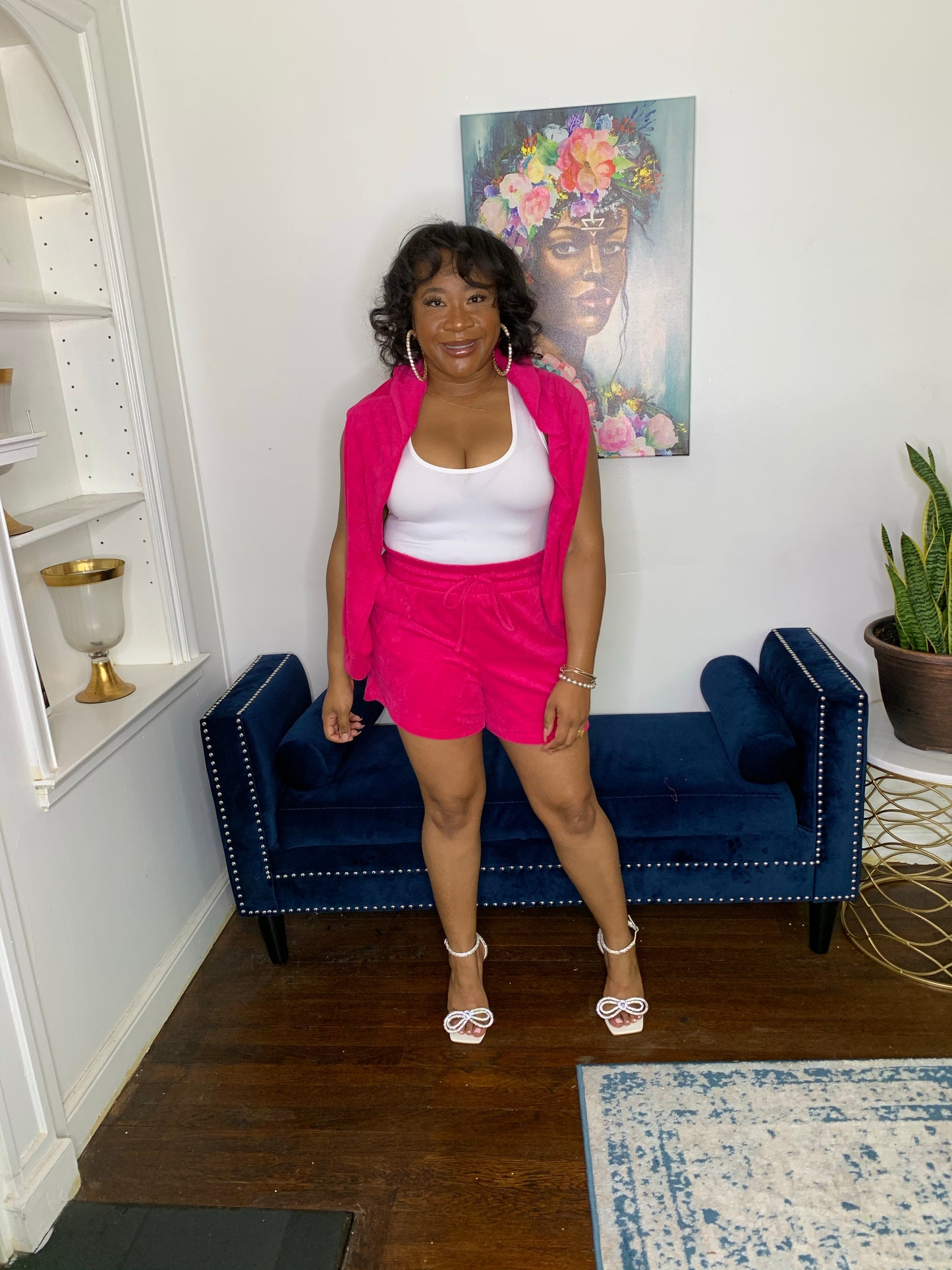 Terry Cloth Short Set- Hot Pink