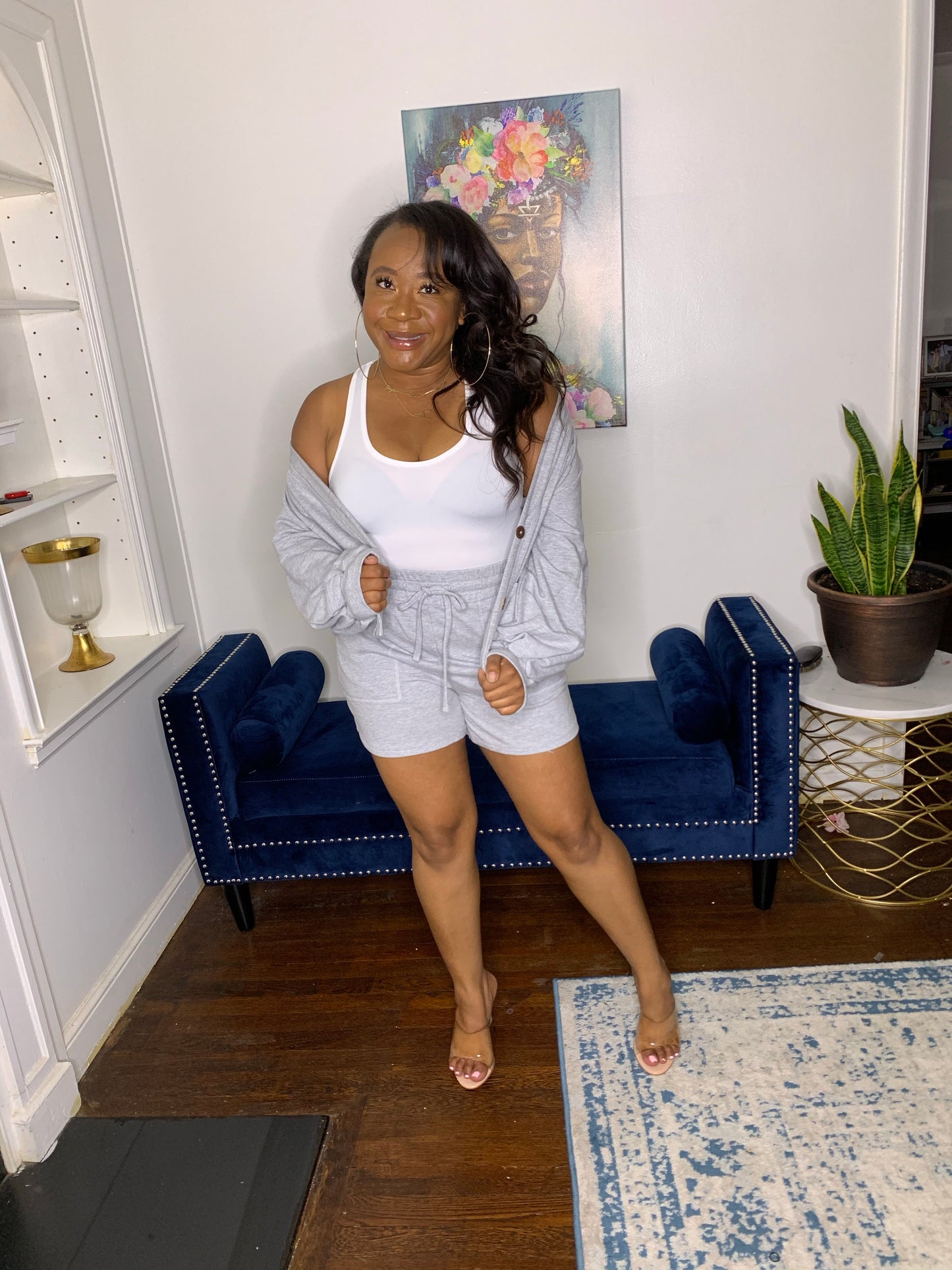 Cardigan Short Set- Heather Grey