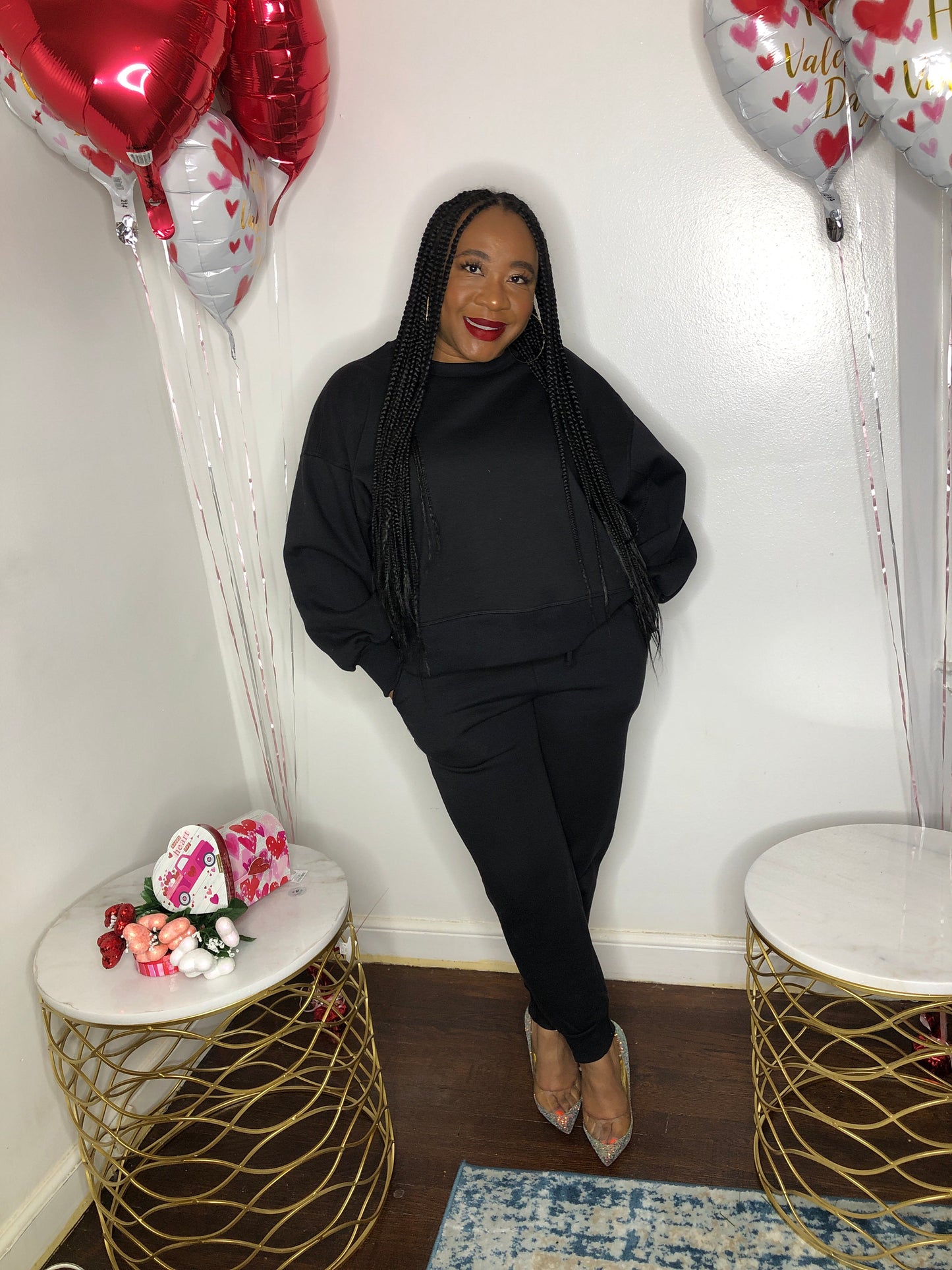 Black Puff Sleeve Jogger Set