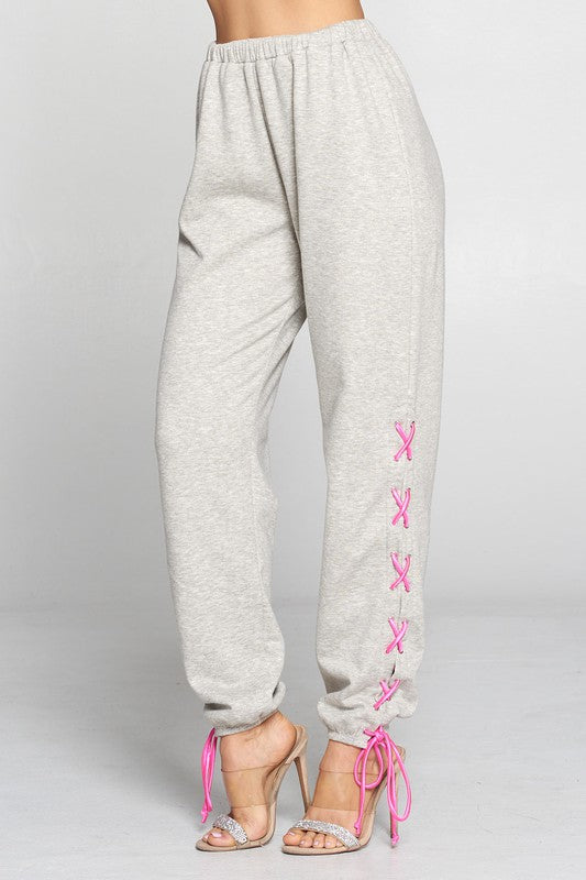 Pink Side Tie Joggers