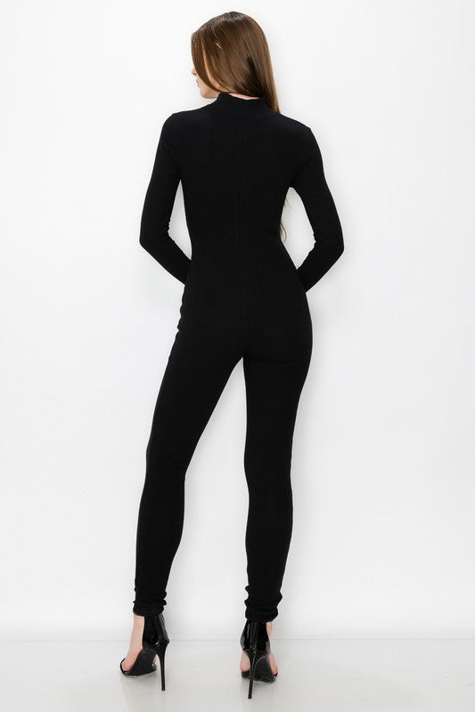 Black Ribbed Jumpsuit