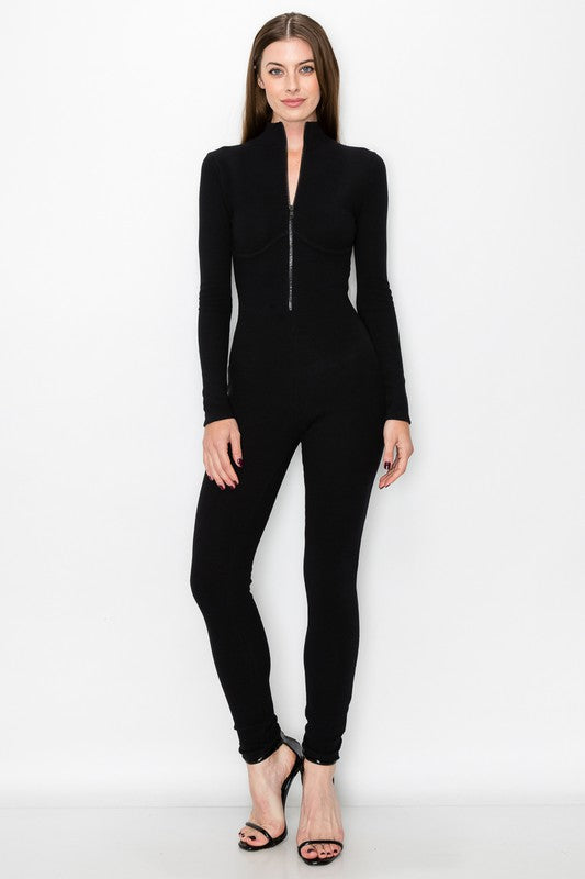 Black Ribbed Jumpsuit