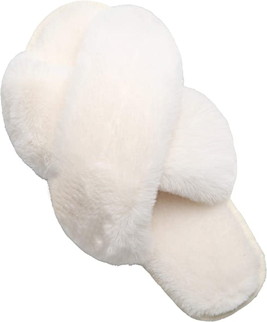 Soft Fur Slippers- Ivory