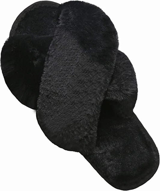 Soft Fur Slippers- Black